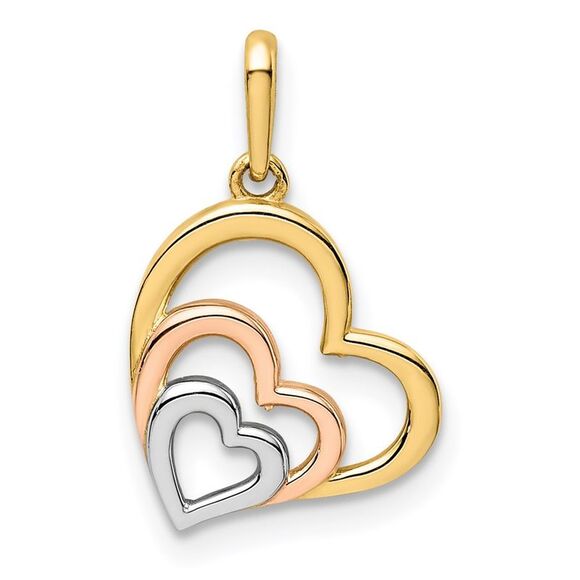 Kazi Luxury 14k Yellow Gold w/Rose and White Rhodium Polished 3 Hearts Pendant